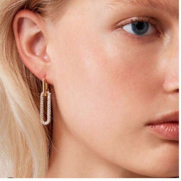 J. Crew BV034 Pavé crystal link earrings two tone NWT - Picture 3 of 8